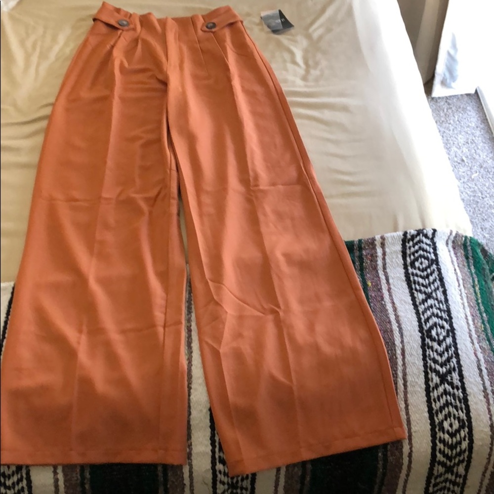 Rust orange wide leg palazzo style pants